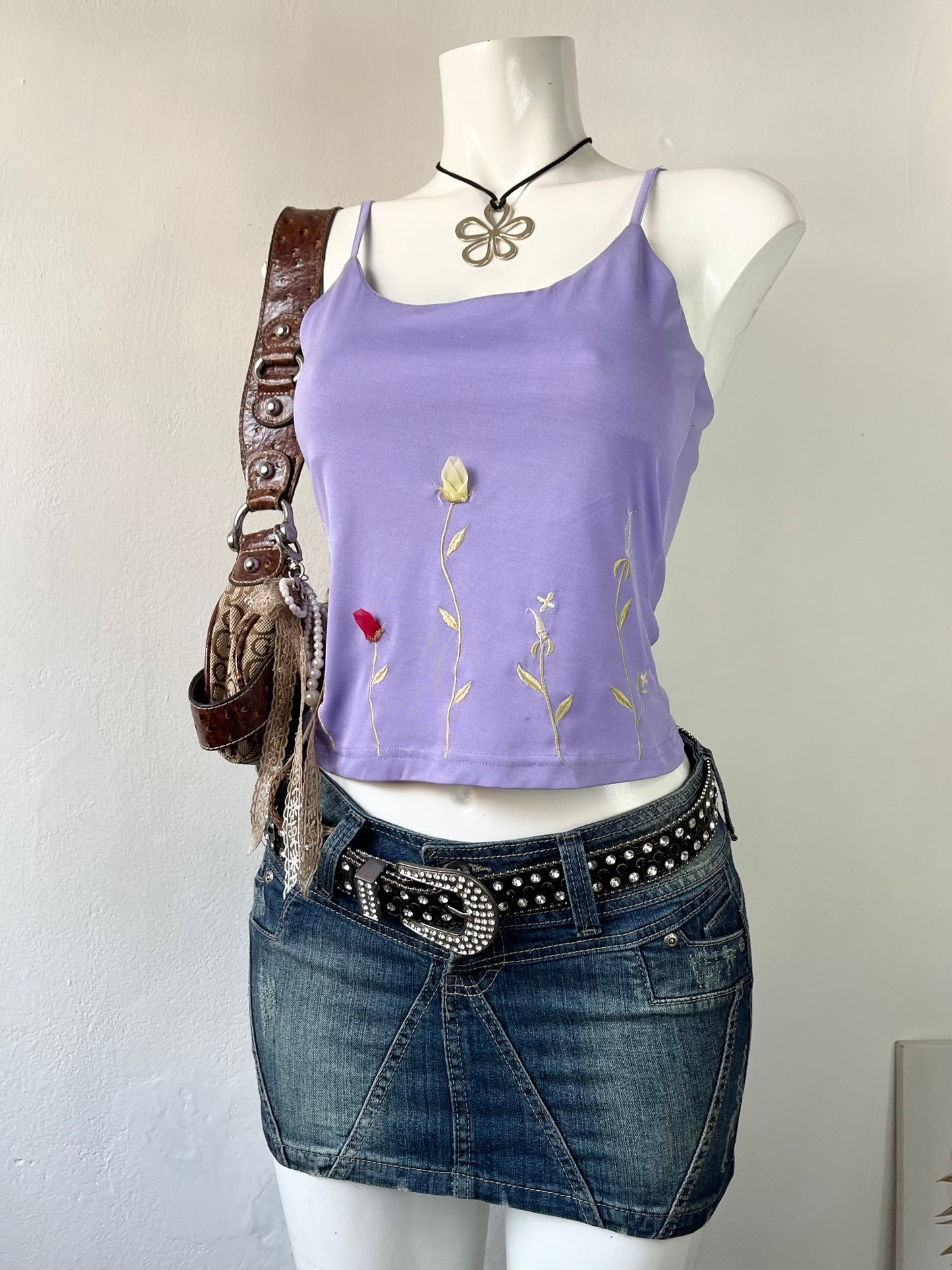 Lilac top with floral embroidery- size S