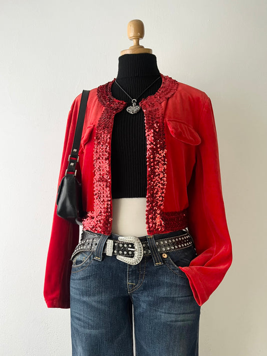 Red cardigan with sequins